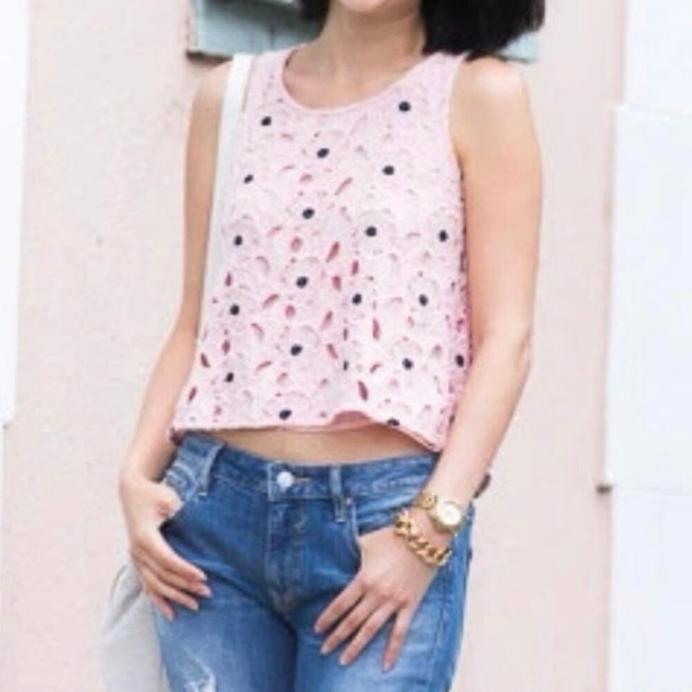 Ann Taylor Women’s XL Lace Crochet Tank Top Pink Black‎ Floral Embroidered